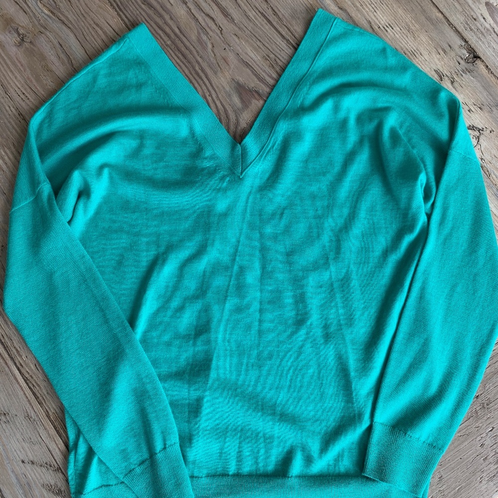 J. Crew Teal Italian Cashmere Collection Double V